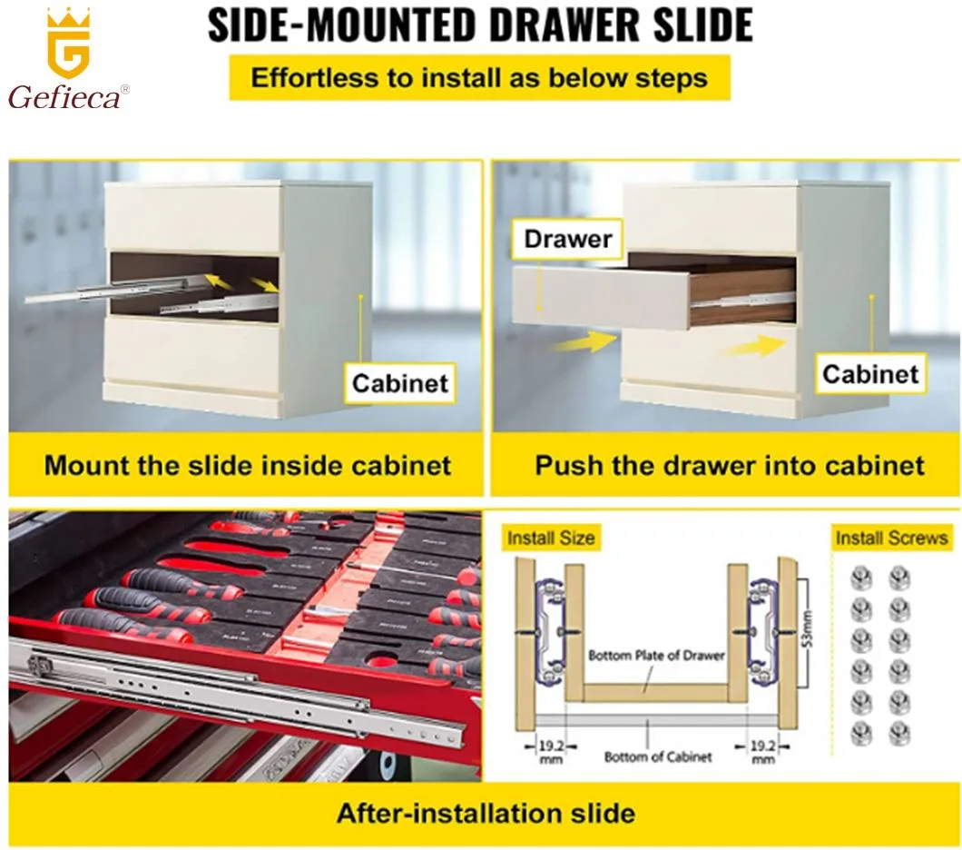 76mm Width 3 Fold Full Extension 500 Pound Heavy Load Ball Bearing Drawer Slide